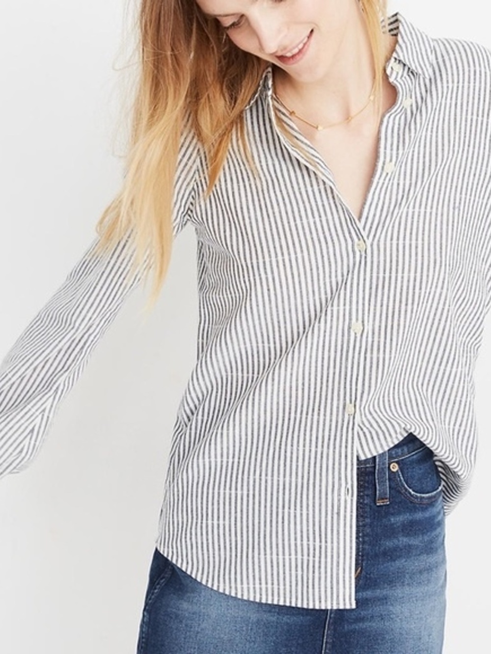 Madewell Puff Sleeve Button Down Shirt White Navy Stripe XS Top